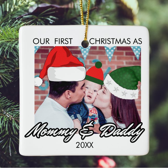 Unsere ersten Weihnachten als Mommy und Daddy Baby Keramikornament (Von Creator hochgeladen)
