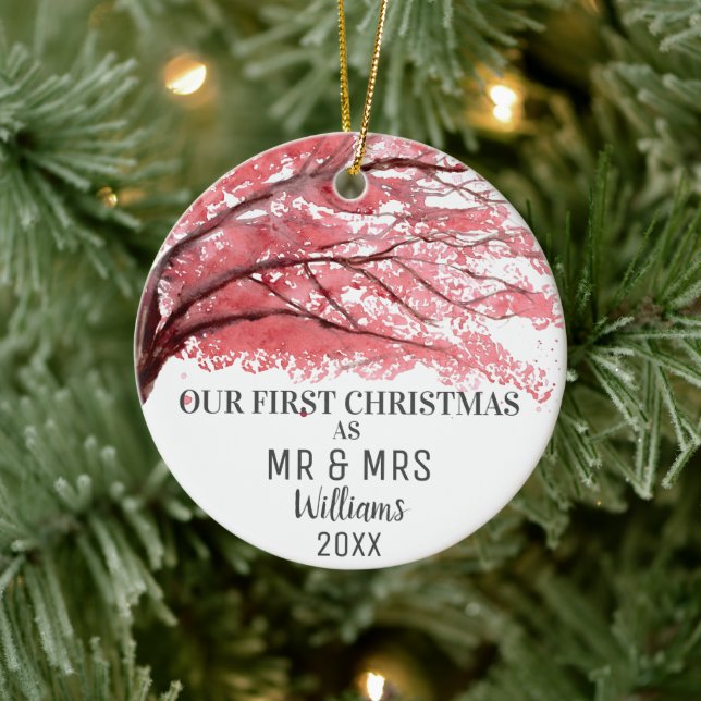Unsere ersten Weihnachten als MR & MRS Cherry Blos Keramik Ornament (Baum)