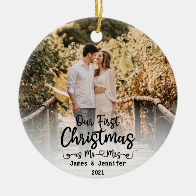 Unsere ersten Weihnachten als Mr. & Mrs. Custom 2  Keramik Ornament (Vorne)
