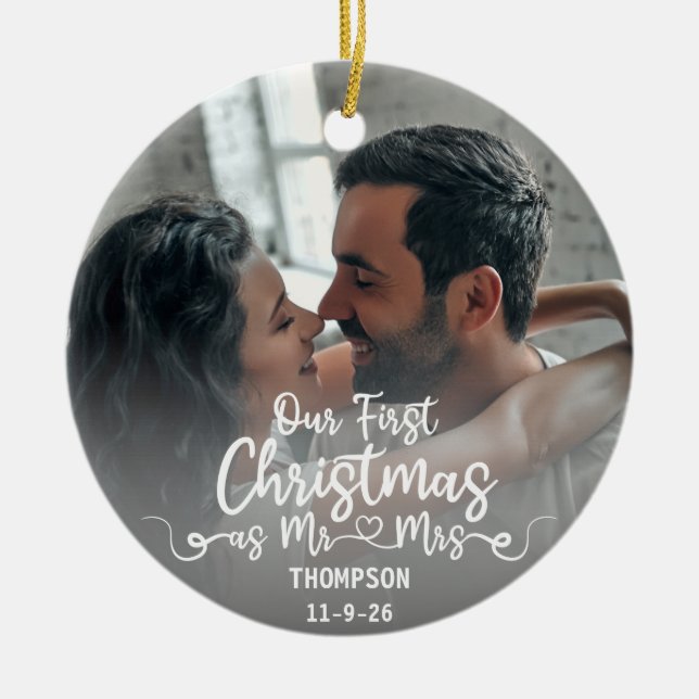 Unsere ersten Weihnachten als Mr. & Mrs. Custom Fo Keramik Ornament (Vorne)