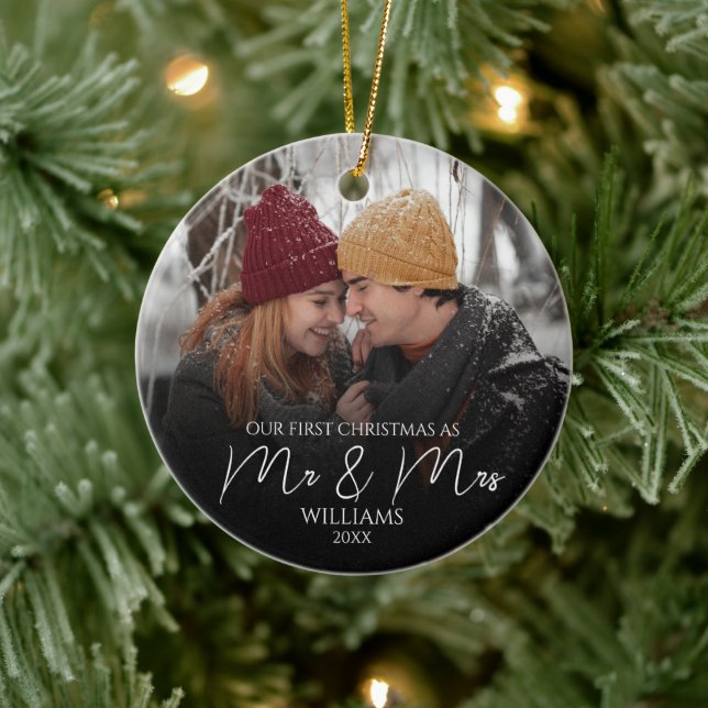 Unsere ersten Weihnachten als Mr. & Mrs. Elegant F Keramik Ornament (Baum)