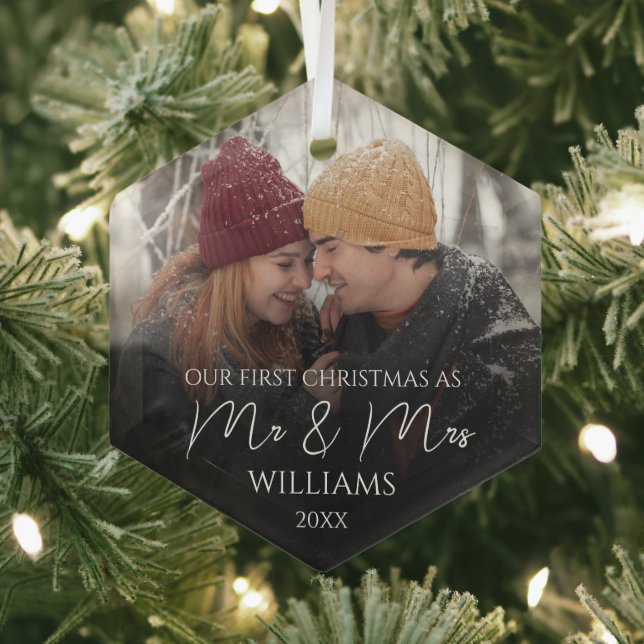 Unsere ersten Weihnachten als Mr. & Mrs. Elegant F Ornament Aus Glas (Insitu)
