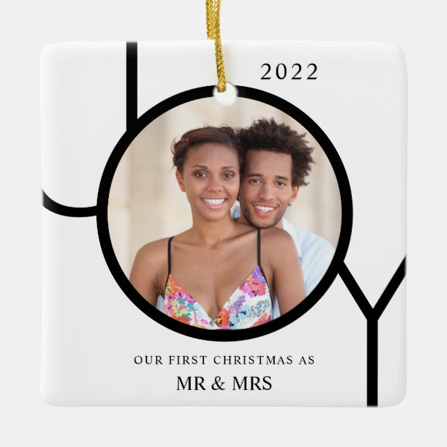 Unsere ersten Weihnachten als Mr. & Mrs. Foto Keramikornament (Vorderseite)