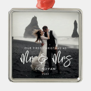 Unsere ersten Weihnachten als Mr. & Mrs. Foto Ornament Aus Metall