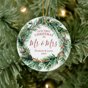 Unsere ersten Weihnachten als Mr. & Mrs. Foto Wrea Keramik Ornament