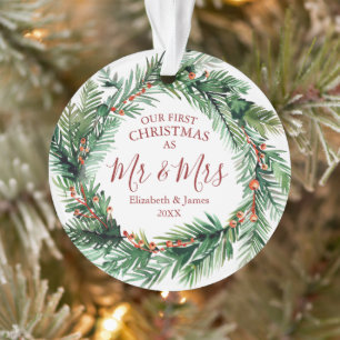 Unsere ersten Weihnachten als Mr. & Mrs. Foto Wrea Ornament