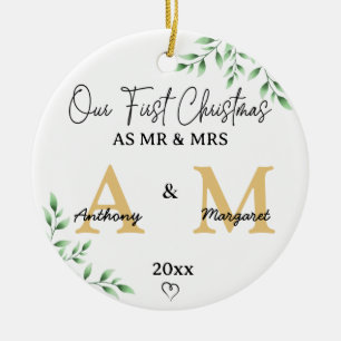 Unsere ersten Weihnachten als Mr. & Mrs.   Monogra Keramik Ornament