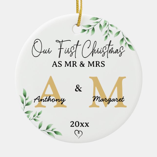 Unsere ersten Weihnachten als Mr. & Mrs. | Monogra Keramik Ornament (Vorne)