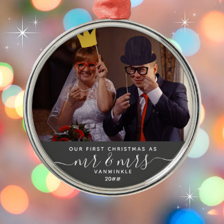 Unsere ersten Weihnachten als Mr & Mrs Nachname Gr Ornament Aus Metall