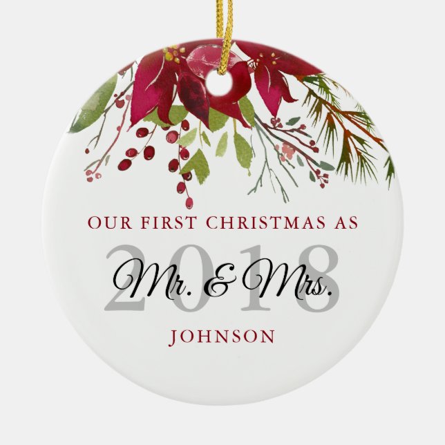 Unsere ersten Weihnachten als Mr. & Mrs. Newlyweds Keramik Ornament (Vorne)