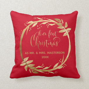 Unsere ersten Weihnachten als Mr. & Mrs. Red Gol Kissen