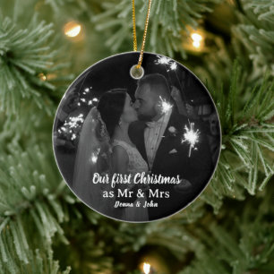 Unsere ersten Weihnachten als Mr. & Mrs. Script Fo Keramik Ornament