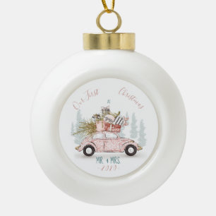 Unsere ersten Weihnachten als Mr. & Mrs. Watercolo Keramik Kugel-Ornament