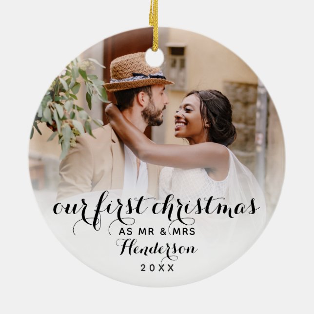 Unsere ersten Weihnachten als Mr. & Mrs. Wedding F Keramik Ornament (Hinten)
