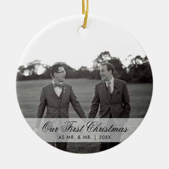 Unsere ersten Weihnachten als Mr. und Mr. Foto Gay Keramik Ornament (Vorne)