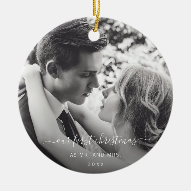 Unsere ersten Weihnachten als Mr. und Mrs. Elegant Keramik Ornament (Vorne)