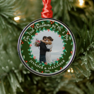 Unsere ersten Weihnachten als Mr. und Mrs. Foto Ornament Aus Metall