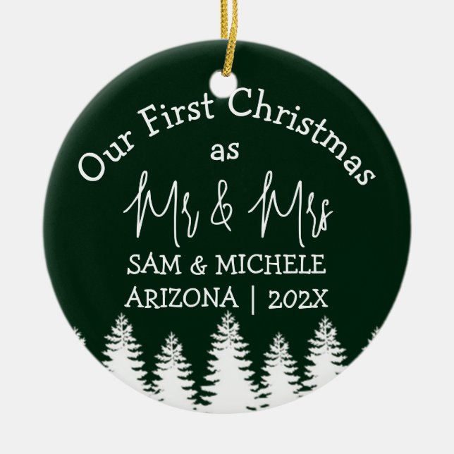 Unsere ersten Weihnachten als Mr. und Mrs. Keramik Ornament (Vorne)