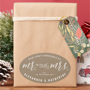 Unsere ersten Weihnachten als Mr. und Mrs. Kraft W Ovaler Aufkleber