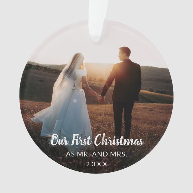 Unsere ersten Weihnachten als Mr. und Mrs. Newlywe Ornament (Vorderseite)