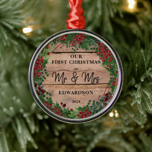 Unsere ersten Weihnachten als Mr. und Mrs. rustic Ornament Aus Metall