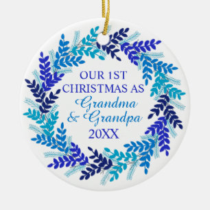 Unsere ersten Weihnachten als Oma und Opa Blau Keramik Ornament