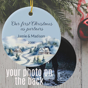 Unsere ersten Weihnachten als Partner Foto Winter Keramik Ornament