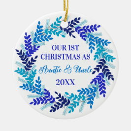 Unsere ersten Weihnachten als Tante und Onkel Blau Keramik Ornament