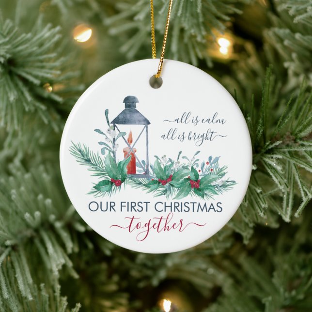 Unsere ersten Weihnachten Heiligen und Candlelit L Keramik Ornament (Baum)