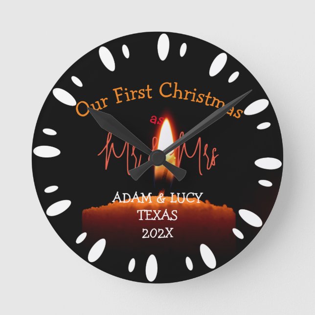Unsere ersten Weihnachten Herr und Frau frisch ver Runde Wanduhr (Vorderseite)