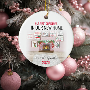 Unsere ersten Weihnachten in neuer Zuhause-Aquarel Keramik Ornament