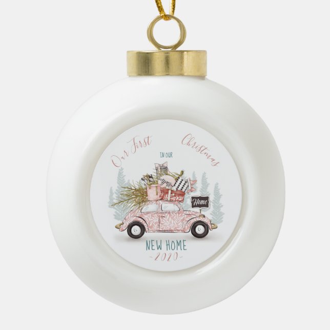 Unsere ersten Weihnachten in unserem neuen Zuhause Keramik Kugel-Ornament (Vorderseite)