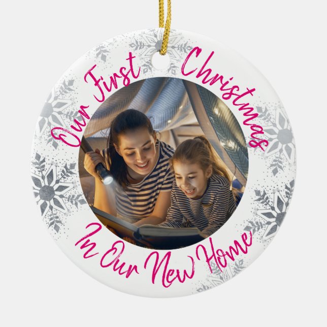 Unsere ersten Weihnachten in unserem neuen Zuhause Keramik Ornament (Vorne)