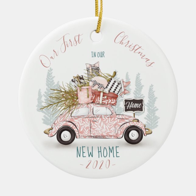 Unsere ersten Weihnachten in unserem neuen Zuhause Keramik Ornament (Vorne)