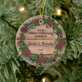 Unsere ersten Weihnachten mit verheirateten Holzbe Keramik Ornament