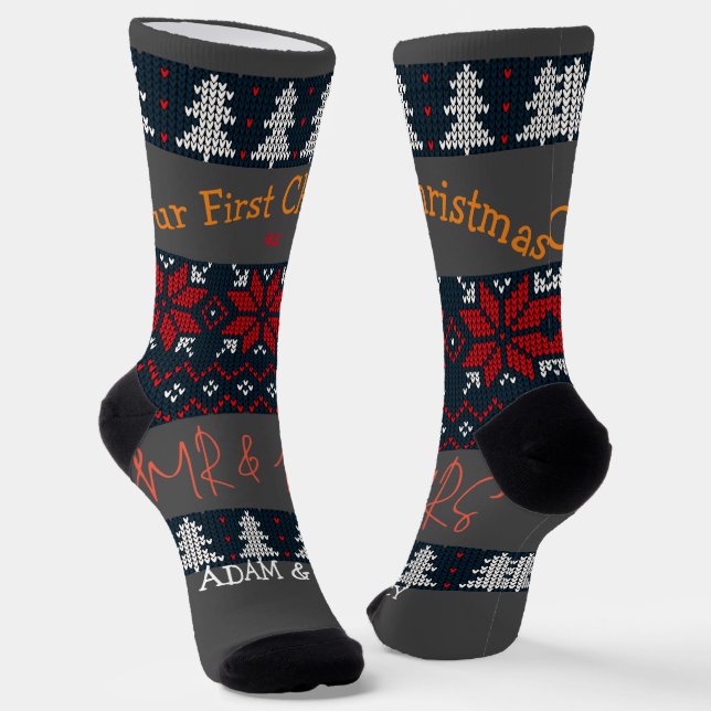 Unsere ersten Weihnachten Mr. and Mrs. / Couple fr Socken (Gewinkelt)