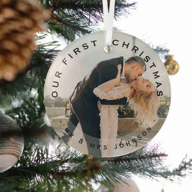 Unsere ersten Weihnachten Mr. & Mrs. Couple Foto G Ornament Aus Glas (Von Creator hochgeladen)