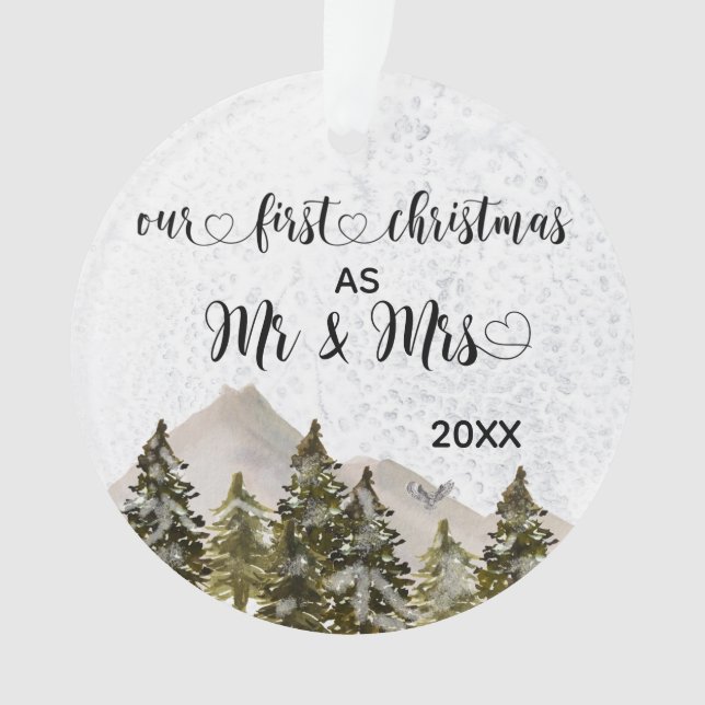 Unsere ersten Weihnachten Mr. & Mrs. Hand Lettered Ornament (Vorderseite)