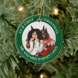 Unsere ersten Weihnachten Mr. und Mrs. frisch verm Keramik Ornament