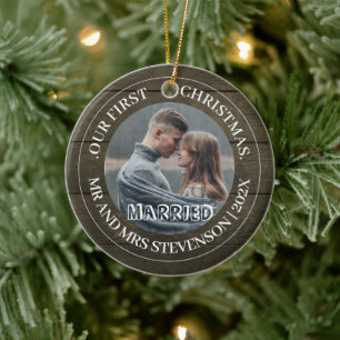 Unsere ersten Weihnachten Mr. und Mrs. frisch verm Keramik Ornament