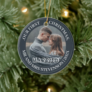 Unsere ersten Weihnachten Mr. und Mrs. frisch verm Keramik Ornament