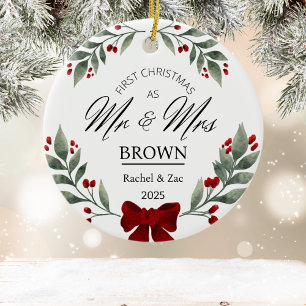 Unsere ersten Weihnachten Mr. und Mrs. Greenery Wa Keramik Ornament