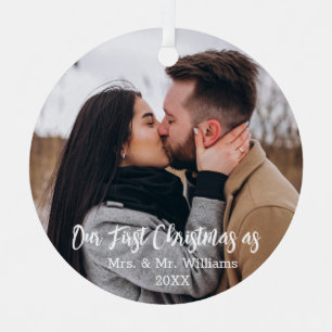 unsere ersten Weihnachten mrs&mr 2 Fotos Hochzeit  Ornament Aus Metall