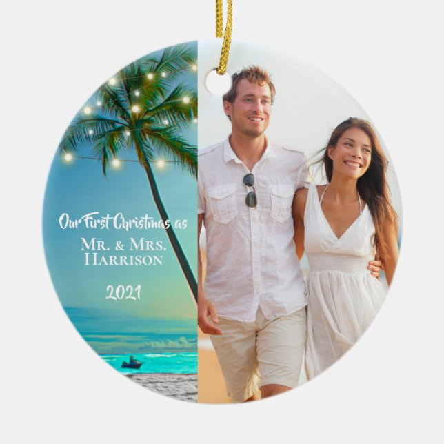 Unsere ersten Weihnachten Newlywings 2 Foto Tropic Keramik Ornament (Vorne)