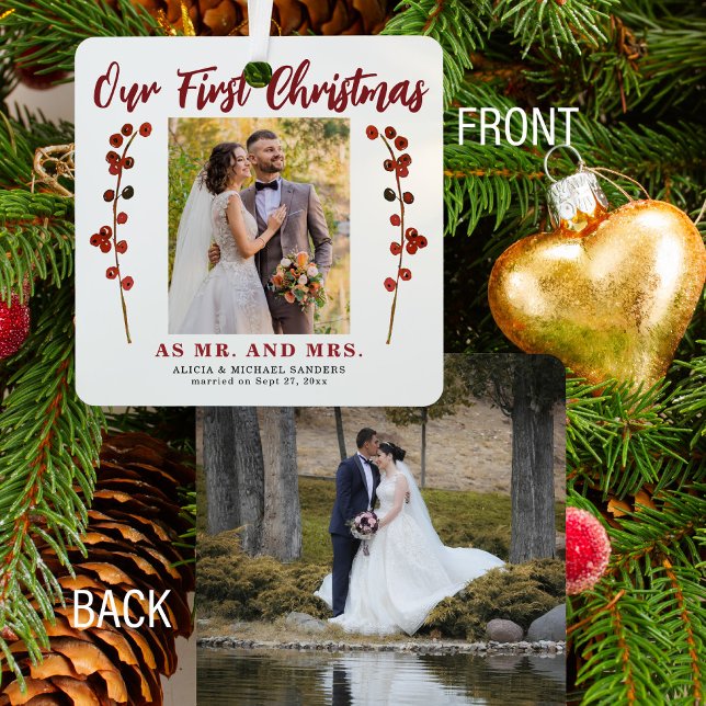 Unsere ersten Weihnachten verheiratet 2 Foto moder Ornament Aus Metall (Von Creator hochgeladen)