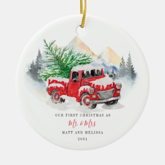 Unsere ersten Weihnachten Verheiratet als Mr. & Mr Keramik Ornament (Vorne)