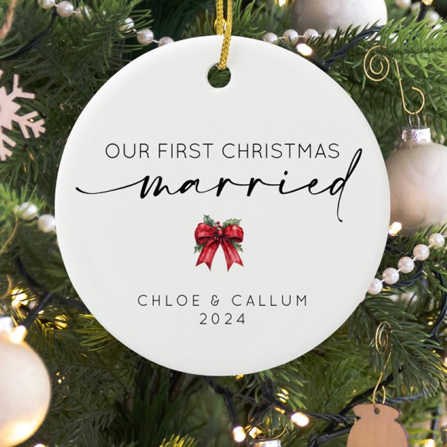 Unsere ersten Weihnachten Verheiratet Keramik Ornament (Our first christmas married ornament)
