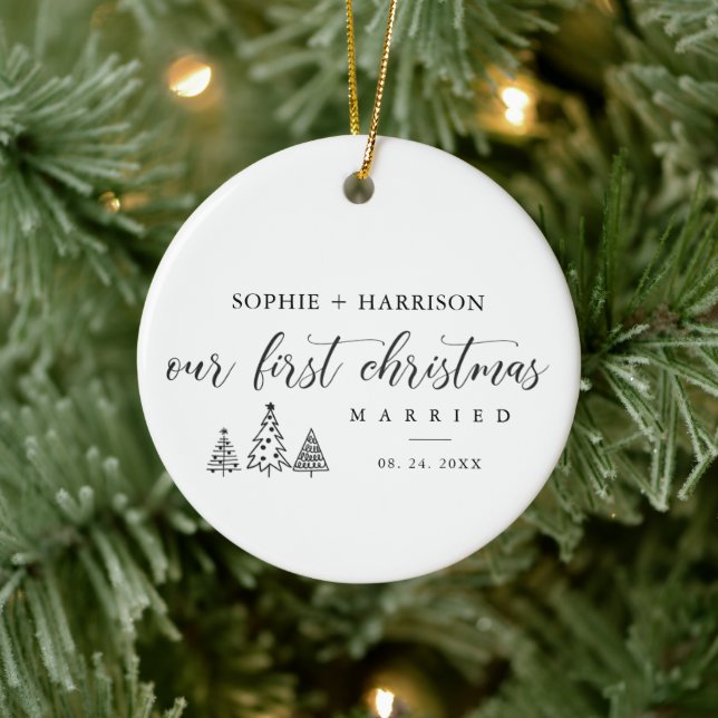 Unsere ersten Weihnachten Verheiratet mit Name und Keramik Ornament (Baum)