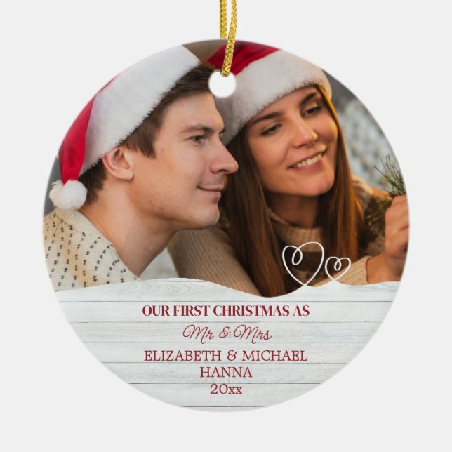 Unsere ersten Weihnachten Verheiratet Mr. & Mrs. K Keramik Ornament (Vorne)