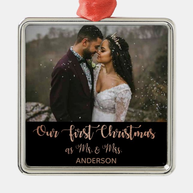 Unsere ersten Weihnachten Verheiratet Mr. & Mrs. Ornament Aus Metall (Vorne)